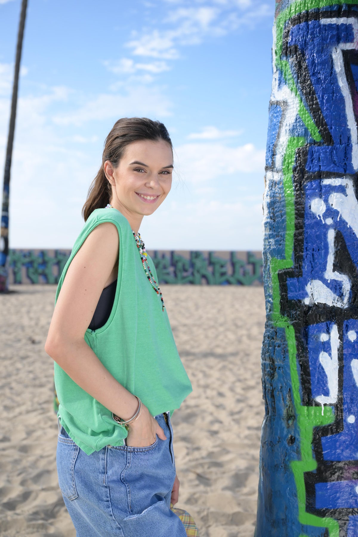 Wide-cut Green Vest